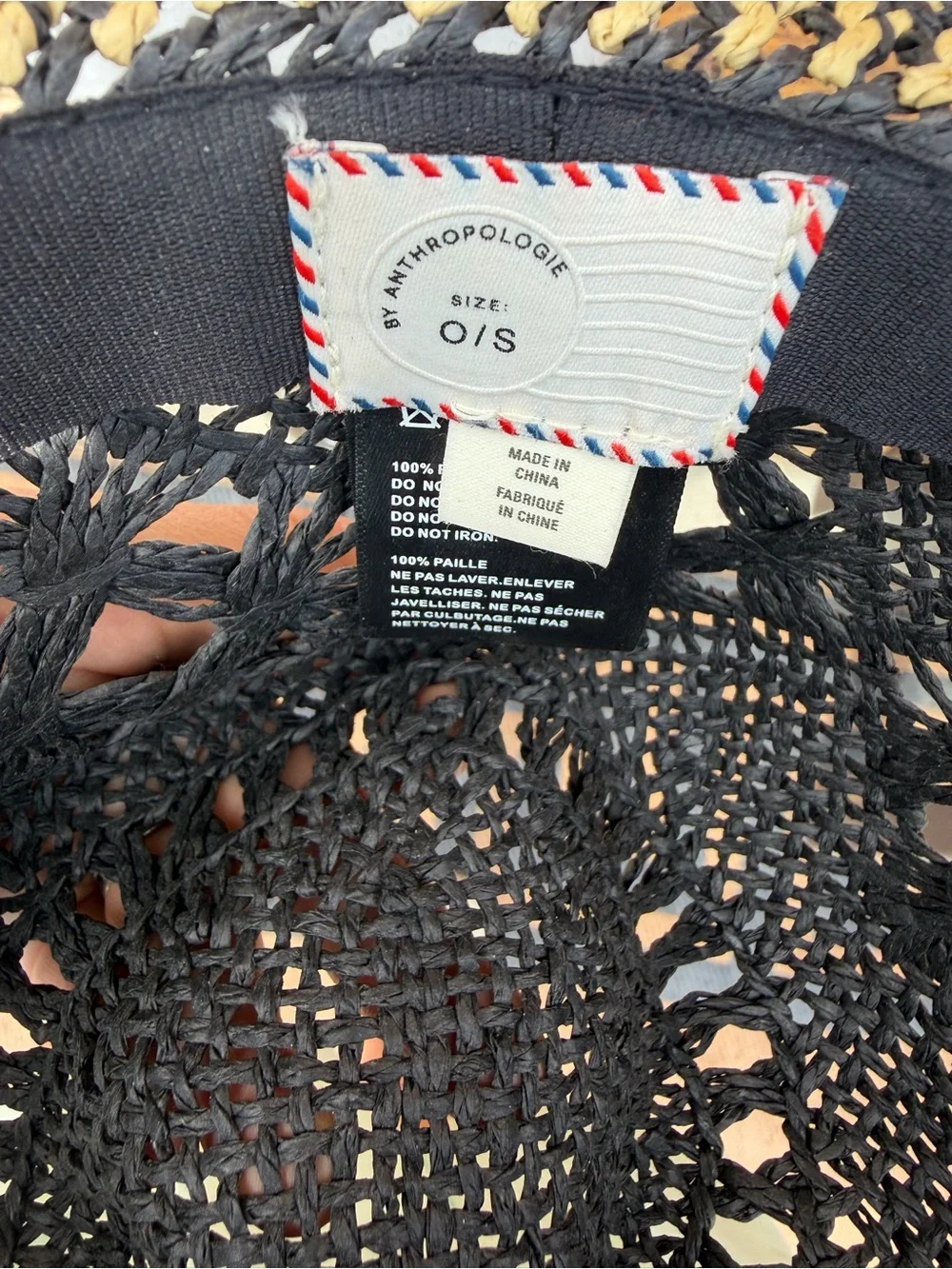 Anthropologie Women's Paper Straw Cowboy Hat Black Beige Weave Wide Brim Sun O/S